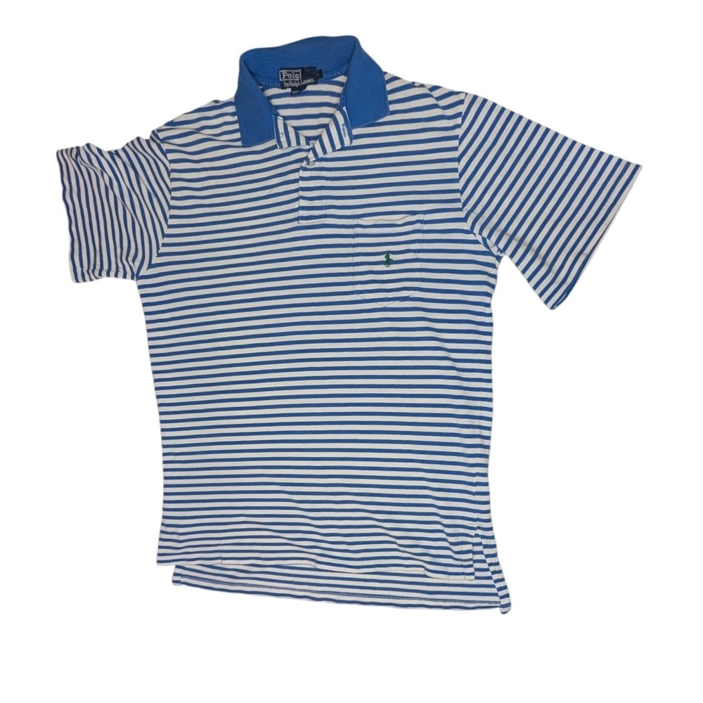 Polo Ralph Lauren Polo Shirt Mens L Blue Striped Vintage Made in USA Cotton Pony